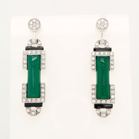 Art Deco Barrel Drop Earrings with Black Onyx and CZ in Sterling Silver