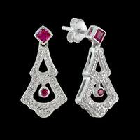 Sterling Silver, Laboratory Ruby, CZ