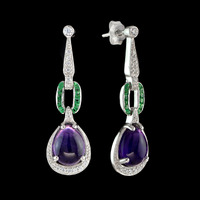 9ct White Gold, Diamond, Natural emerald, Amethyst