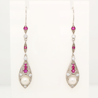 9k White gold, Ruby, Freshwater Pearls