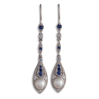 9k White gold, Sapphire, Freshwater Pearls