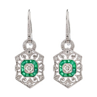 Emerald Diamond Dangle Earrings