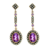 Oxidised 9ct Yellow Gold, Amethyst, Freshwater Pearl