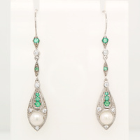 Sterling Silver, Emerald, Pearl, CZ