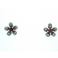 Red Garnet, Marcasite and Sterling Silver