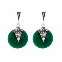 Green Agate, Marcasite, Sterling Silver
