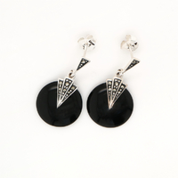 Black Onyx, Marcasite, Sterling Silver