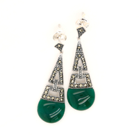 Green Onyx, Marcasite, Sterling Silver