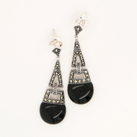 Black Onyx, Marcasite, Sterling Silver