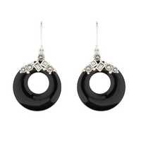 Black Onyx, Marcasite, Sterling Silver