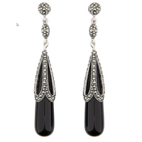 Black Onyx, Marcasite, Sterling Silver