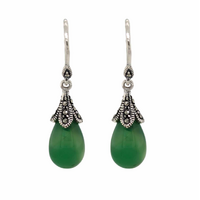 Green Agate, Marcasite, Sterling Silver