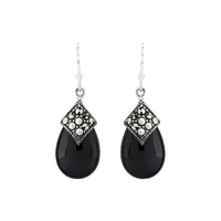 Black Onyx, Marcasite and Sterling Silver