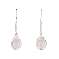 Art Deco Pear Shaped Drop Earrings offered in Rose Quartz or paired with Cubic Zirconia and Sterling Silver