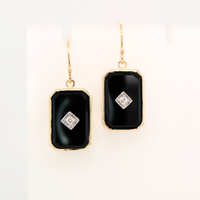 9k Yellow gold, Onyx and Diamond Drop Earrings