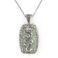 Green Jade, Marcasite, Sterling Silver - Pendant Only