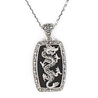 Black Onyx, Marcasite, Sterling Silver - Pendant Only